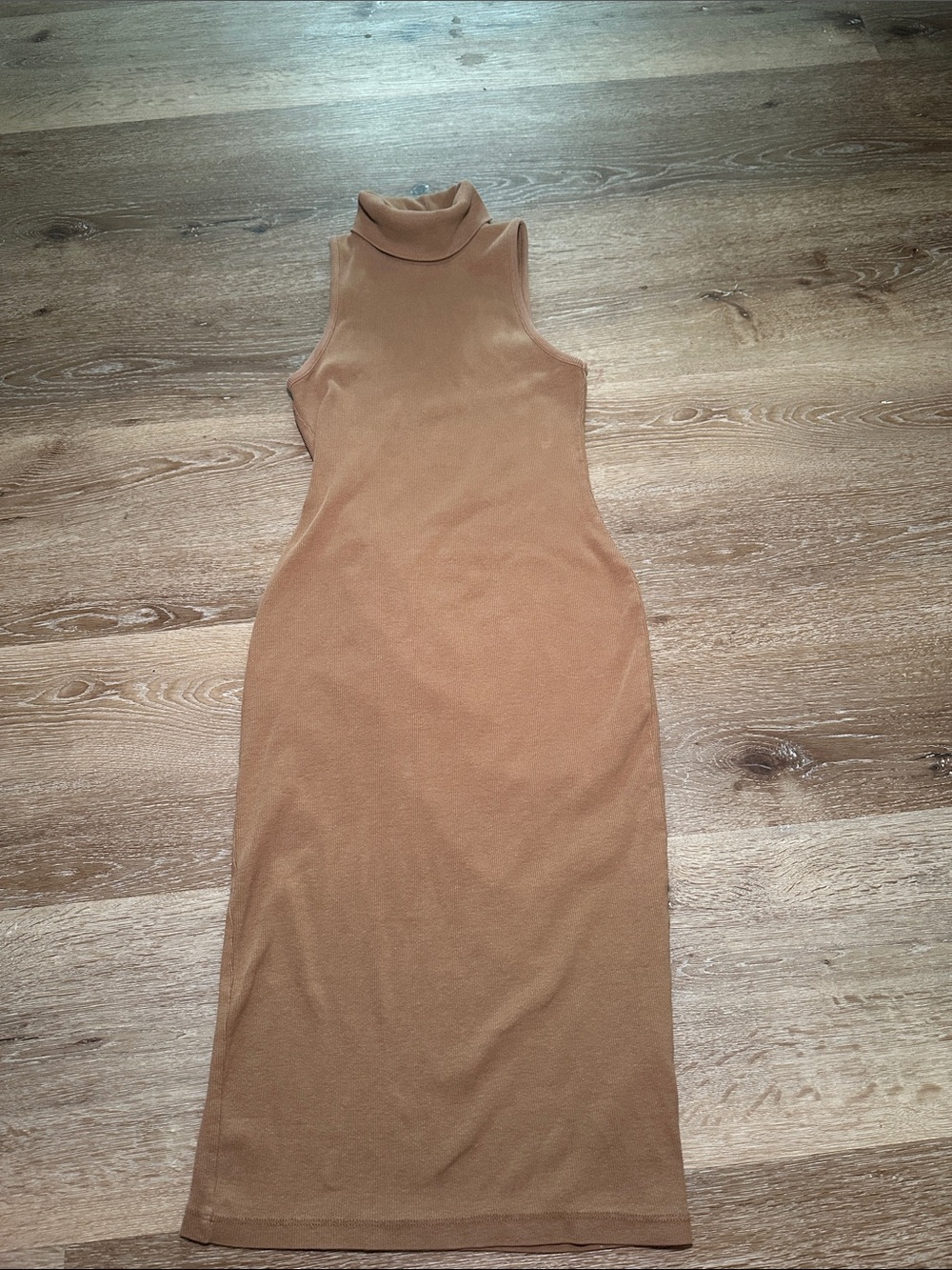 Beautiful Zara Sleeveless Turtleneck Midi Dress - Camel Brown